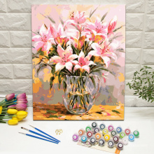 Pink lilies in a glass vase DIY Framed Wall Art for Living Room paint by numbers kits